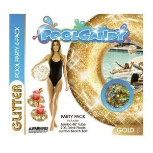 New PoolCandy Glitter Pool Party 4 Pack 4ft Tube Beach Ball 2xl Drink Floats